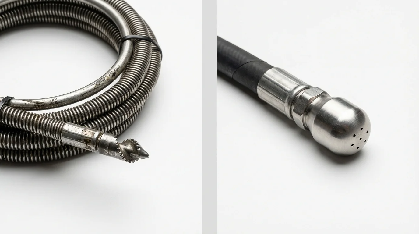 Drain snake cable and hydro jetting nozzle used for drain cleaning in Vandalia, MO