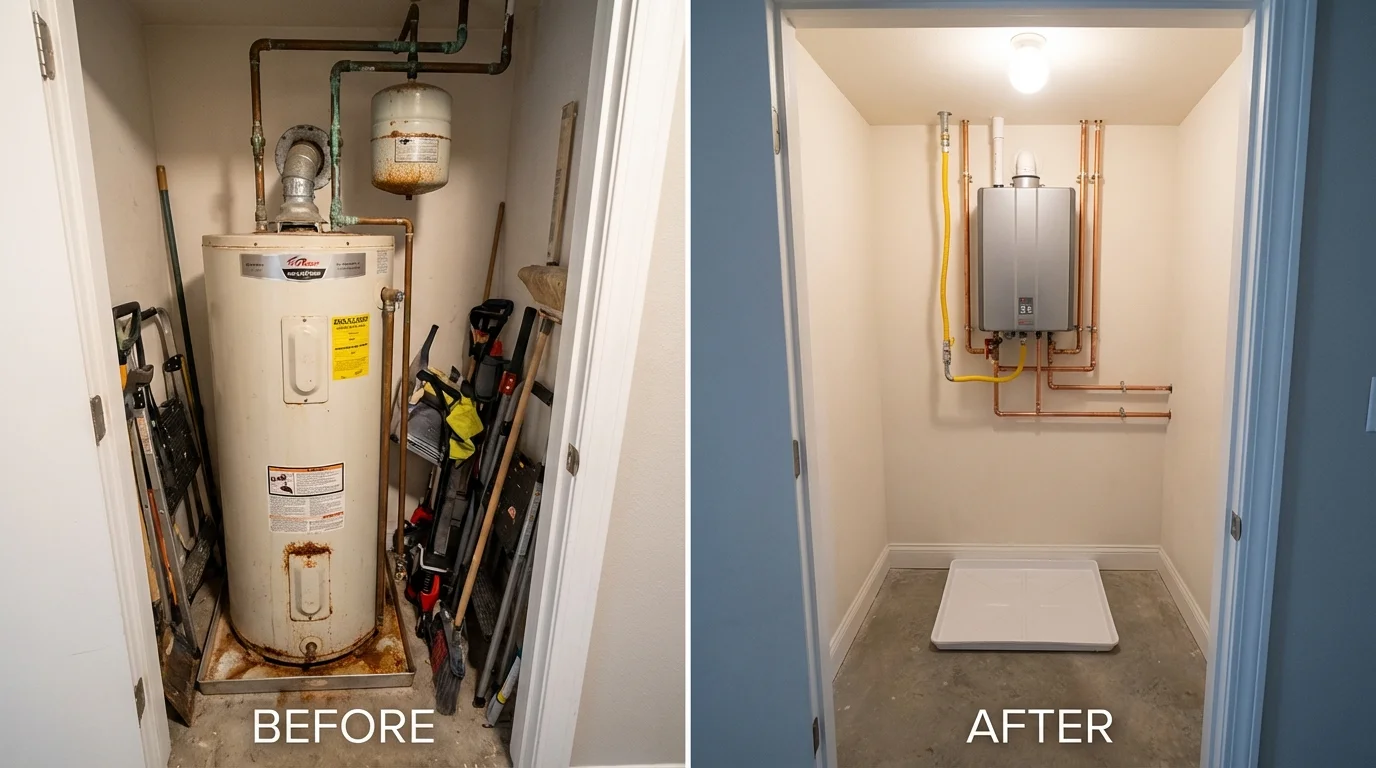 Tank water heater versus wall-mounted tankless unit comparison for Vandalia, MO homeowners
